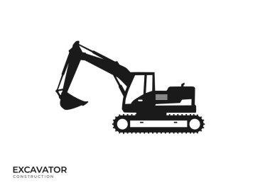 İnşaat şirketi için kazıcı ağır ekipman şablonu. Kazıcı silueti şablon vektörü. Şablon tasarımları için yaratıcı kazıcı çizimi.