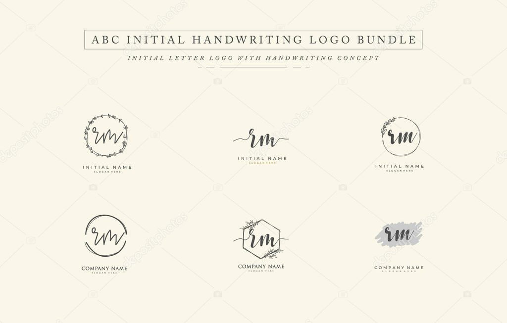 Initial letter R M RM bundle for identity and logo. Vector logo template with handwriting and signature style.