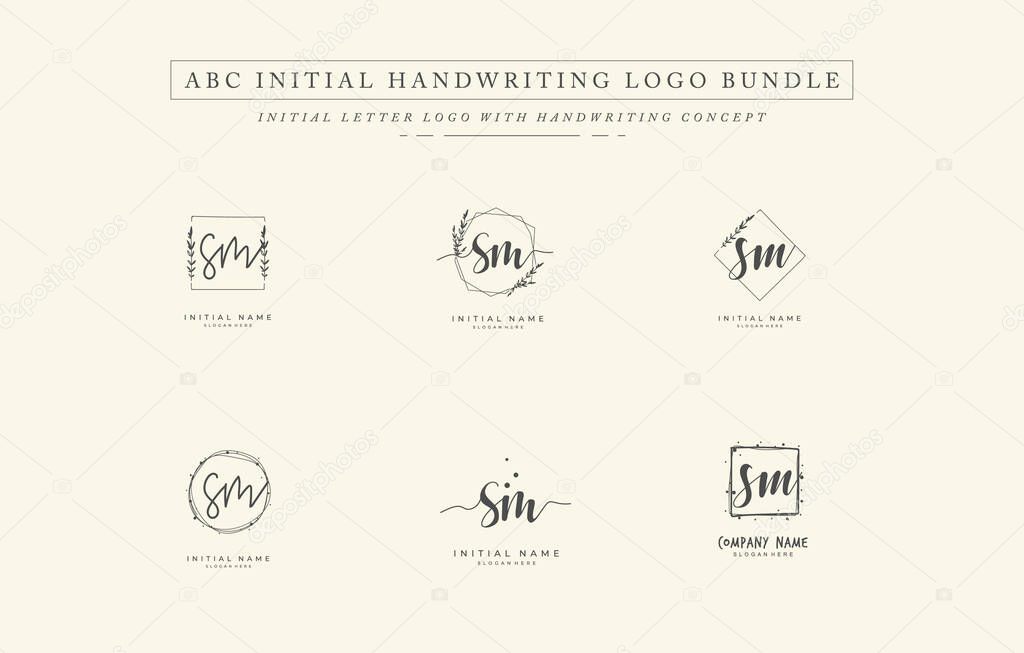 Initial letter S M SM bundle for identity and logo. Vector logo template with handwriting and signature style.