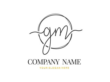 G M GM ilk el yazısı logosu dizaynı daire şeklinde. Moda, takım, düğün, lüks logo için güzel bir tasarım..