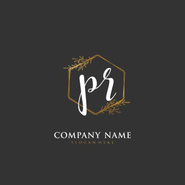 Kimlik ve logo için el yazısı halkla ilişkiler. El yazısı ve imza tarzıyla vektör logo şablonu.