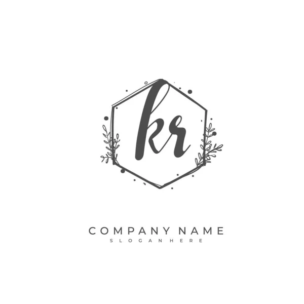 手書きの頭文字K KrアイデンティティとロゴのためのKr 手書きと署名スタイルのベクトルロゴテンプレート — ストックベクタ