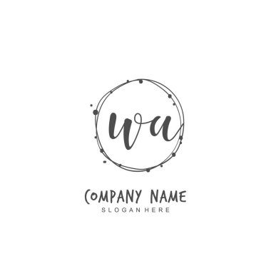 Kimlik ve logo için el yazısıyla yazılmış WA W A harfi. El yazısı ve imza tarzıyla vektör logo şablonu.