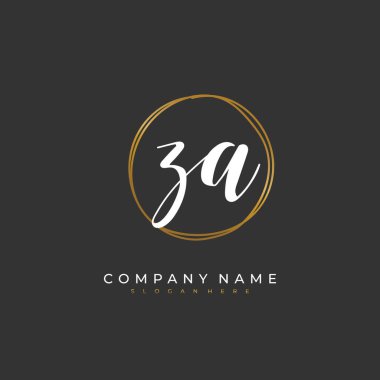 Kimlik ve logo için Z A ZA baş harfleri. El yazısı ve imza tarzıyla vektör logo şablonu.