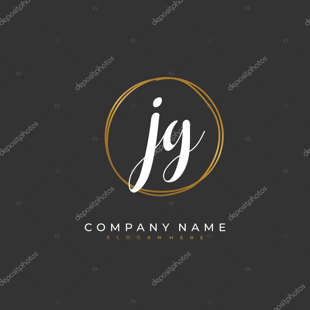Handwritten initial letter JG J G for identity and logo. Vector logo template with handwriting and signature style.