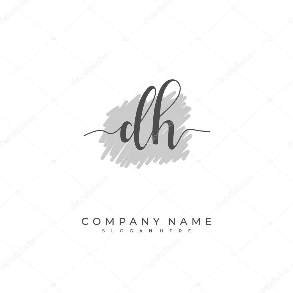 Handwritten initial letter D H DH for identity and logo. Vector logo template with handwriting and signature style.