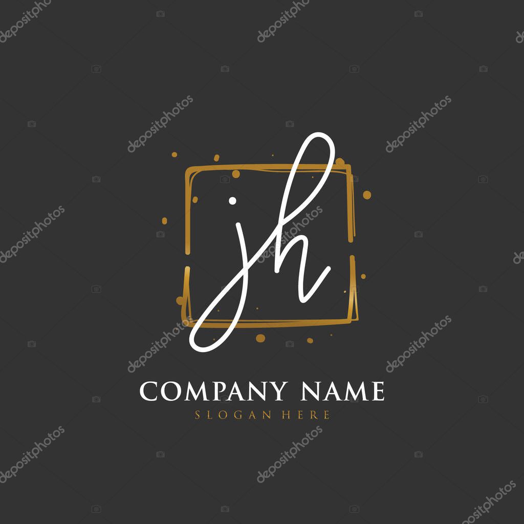 Handwritten initial letter J H JH for identity and logo. Vector logo template with handwriting and signature style.