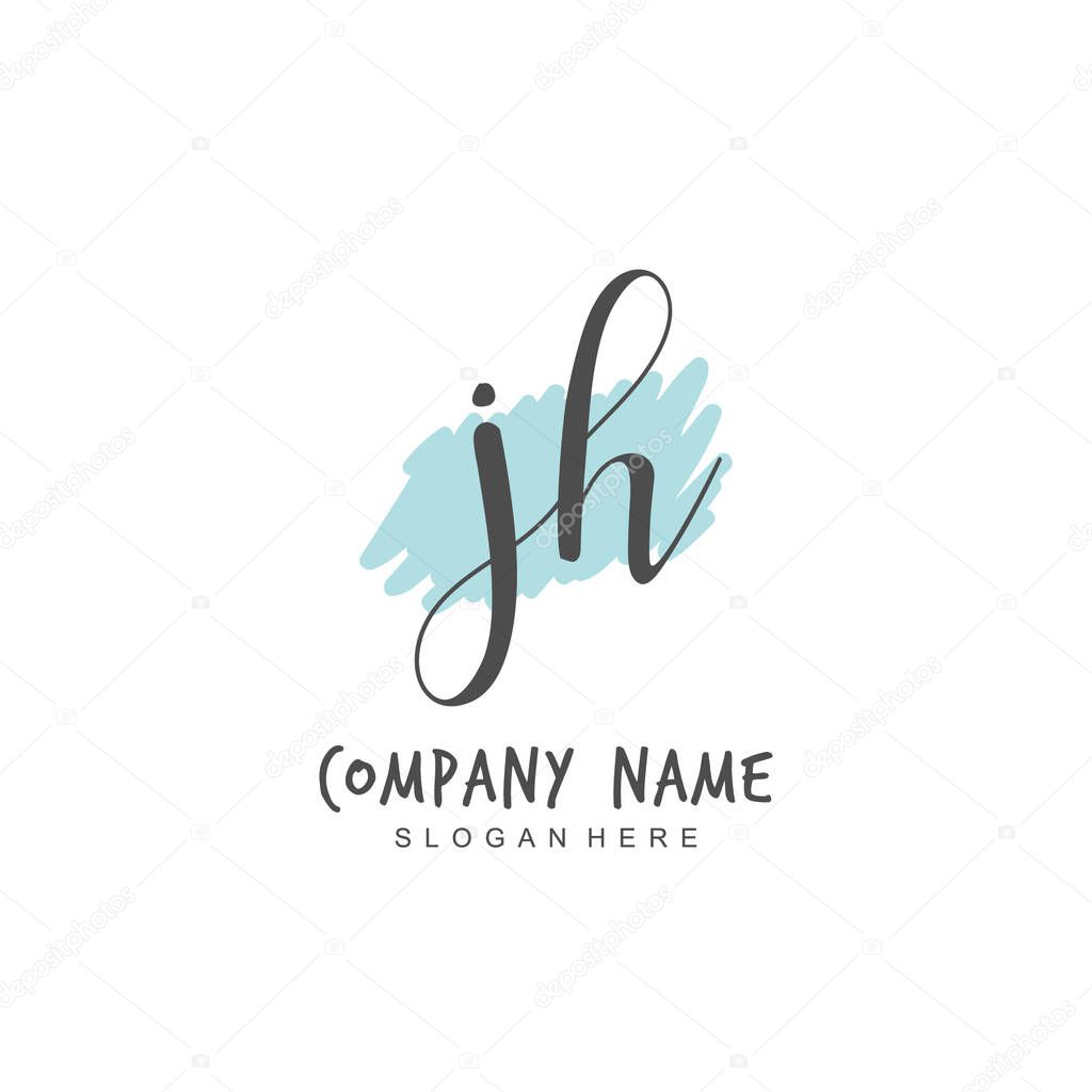 Handwritten initial letter J H JH for identity and logo. Vector logo template with handwriting and signature style.