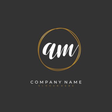 Kimlik ve logo için el yazısı ile A M AM. El yazısı ve imza tarzıyla vektör logo şablonu.