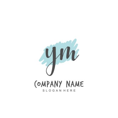 Kimlik ve logo için ilk harf Y M YM. El yazısı ve imza tarzıyla vektör logo şablonu.