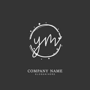 Kimlik ve logo için ilk harf Y M YM. El yazısı ve imza tarzıyla vektör logo şablonu.