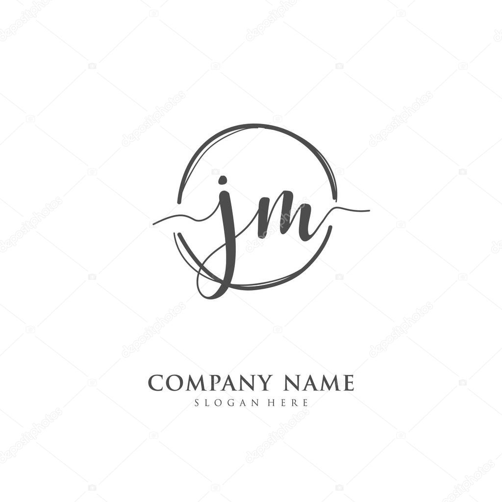 Handwritten initial letter J M JM for identity and logo. Vector logo template with handwriting and signature style.