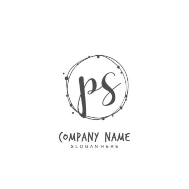 Kimlik ve logo için el yazısı P S PS. El yazısı ve imza tarzıyla vektör logo şablonu.