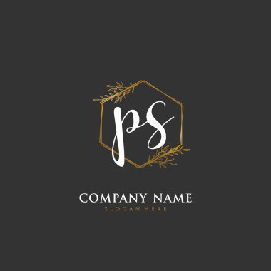 Kimlik ve logo için el yazısı P S PS. El yazısı ve imza tarzıyla vektör logo şablonu.