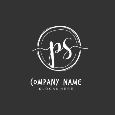 Kimlik ve logo için el yazısı P S PS. El yazısı ve imza tarzıyla vektör logo şablonu.