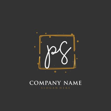 Kimlik ve logo için el yazısı P S PS. El yazısı ve imza tarzıyla vektör logo şablonu.