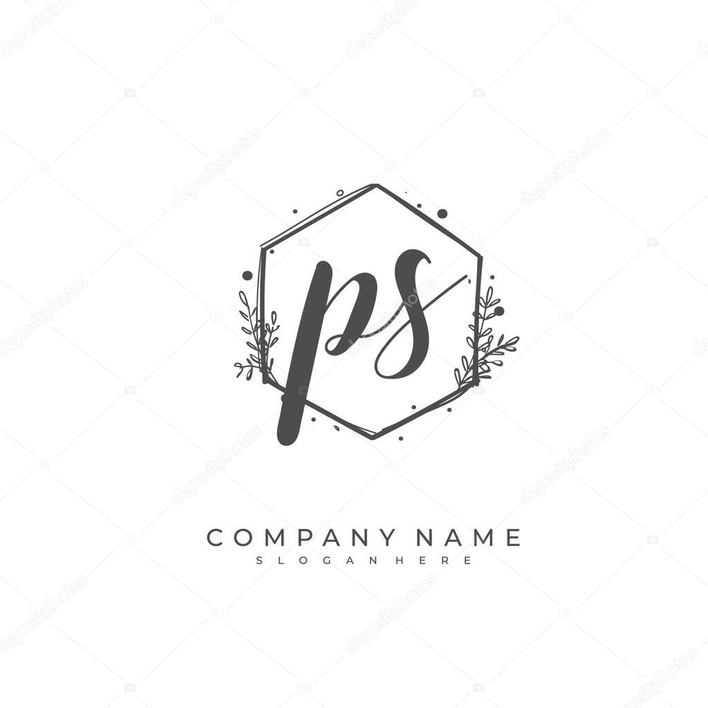 Handwritten initial letter P S PS for identity and logo. Vector logo template with handwriting and signature style.