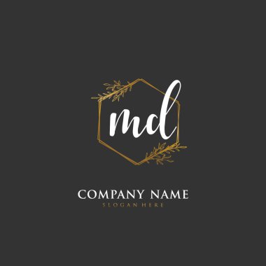 Kimlik ve logo için el yazısıyla yazılmış M D MD harfleri. El yazısı ve imza tarzıyla vektör logo şablonu.