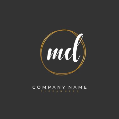 Kimlik ve logo için el yazısıyla yazılmış M D MD harfleri. El yazısı ve imza tarzıyla vektör logo şablonu.