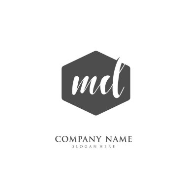 Kimlik ve logo için el yazısıyla yazılmış M D MD harfleri. El yazısı ve imza tarzıyla vektör logo şablonu.