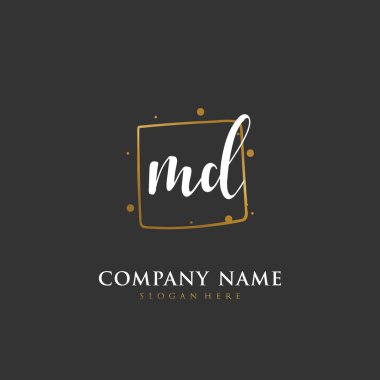 Kimlik ve logo için el yazısıyla yazılmış M D MD harfleri. El yazısı ve imza tarzıyla vektör logo şablonu.