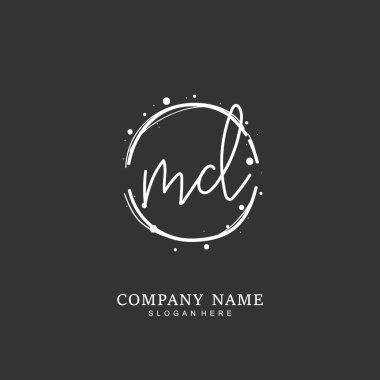 Kimlik ve logo için el yazısıyla yazılmış M D MD harfleri. El yazısı ve imza tarzıyla vektör logo şablonu.