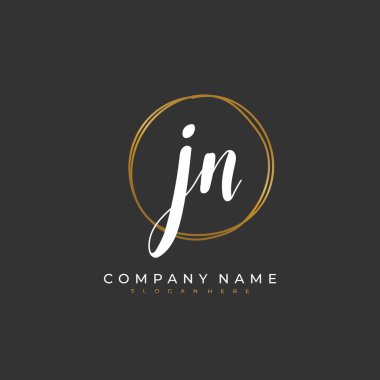Kimlik ve logo için J N JN baş harfleri. El yazısı ve imza tarzıyla vektör logo şablonu.