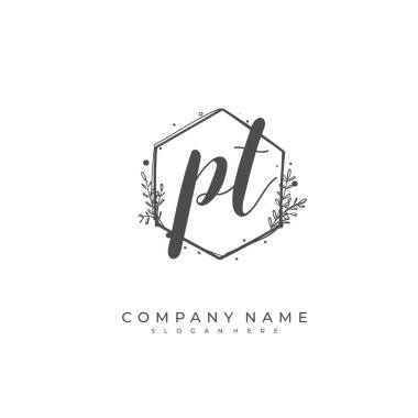 Kimlik ve logo için el yazısı P T PT. El yazısı ve imza tarzıyla vektör logo şablonu.