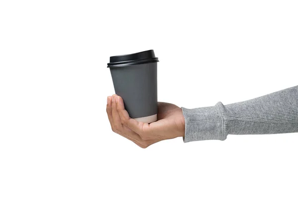 Hands Holding Hot Coffee Cup White Background — Stock Photo, Image