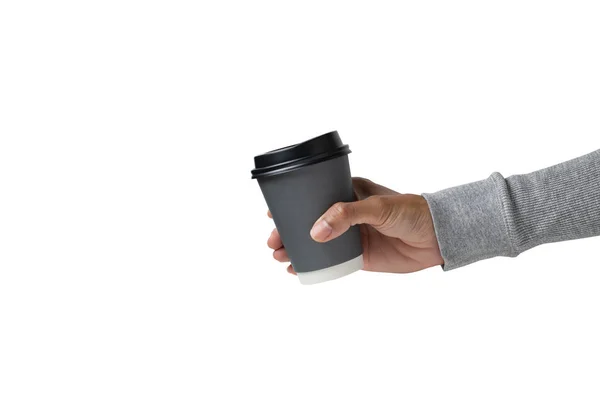 Hände Halten Eine Heiße Kaffeetasse Auf Weißem Hintergrund — Stockfoto
