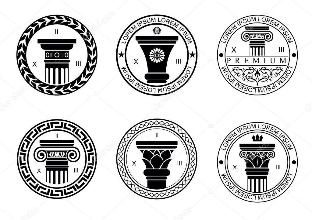 Set round logos or patterns of seals, logos with capitals for architectural or construction companies. Vector graphics