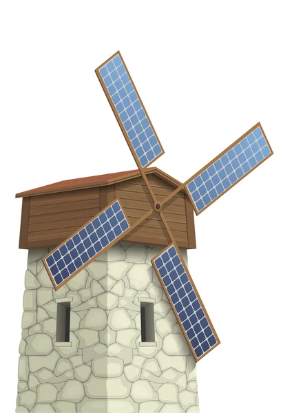 Moulin à vent avec panneaux solaires — Image vectorielle