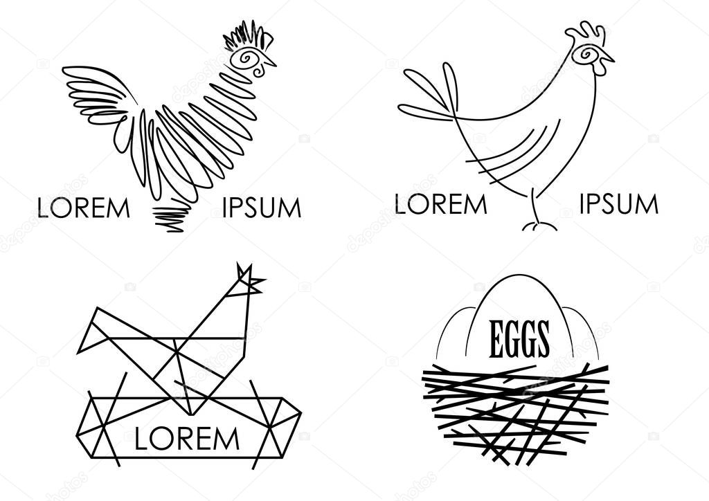 Set of vector blanks for a logotype or emblem of a poultry farm, a grocery store
