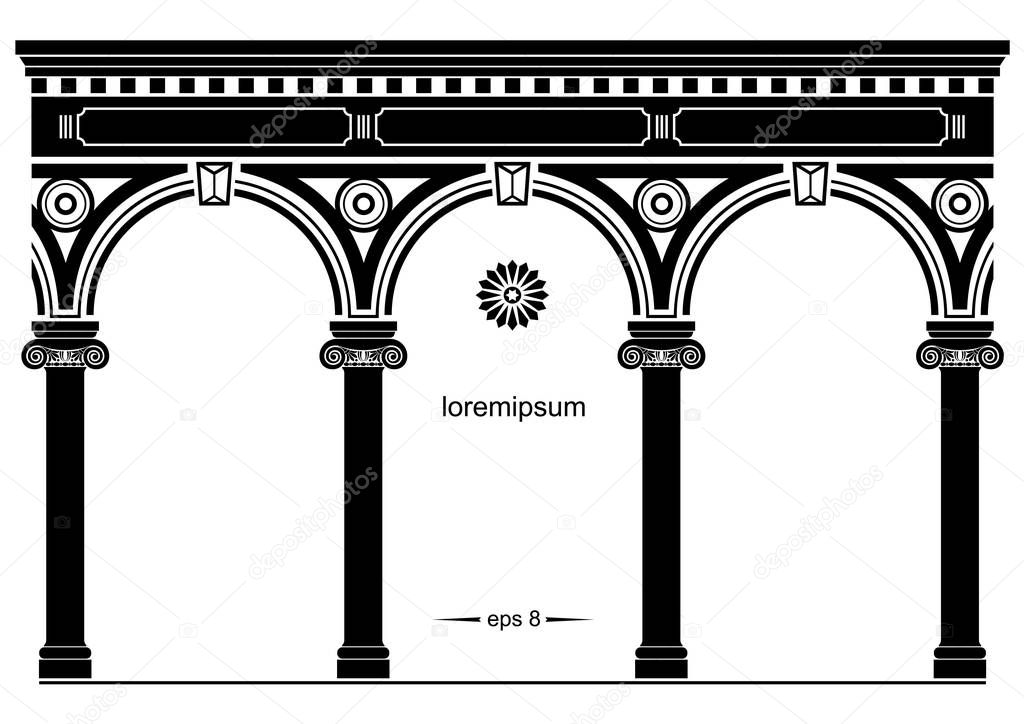 Vector: arcos romanos | Silueta de la fachada clásica de arcos — Vector