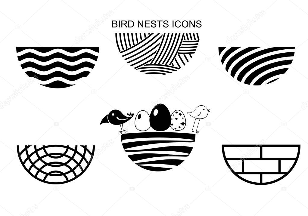 Set bird nests icons