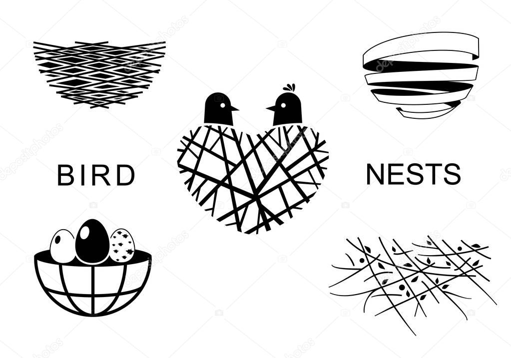 Set bird nests icons 3