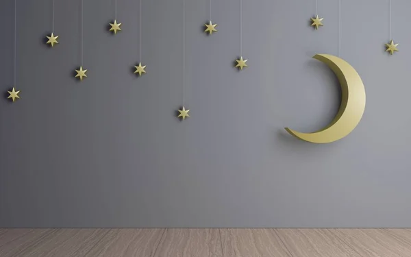 Lua decorativa e estrelas no quarto — Fotografia de Stock