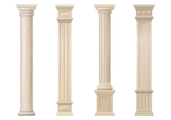 Set of vector classic wood columns — Stock Vector