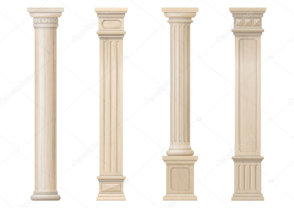 Set of vector classic wood columns