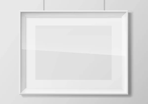 Marco de fotos blanco horizontal con vidrio — Vector de stock