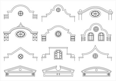 Set of silhouettes of classical facades clipart
