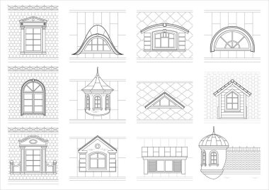 Set classic attic windows for facade clipart