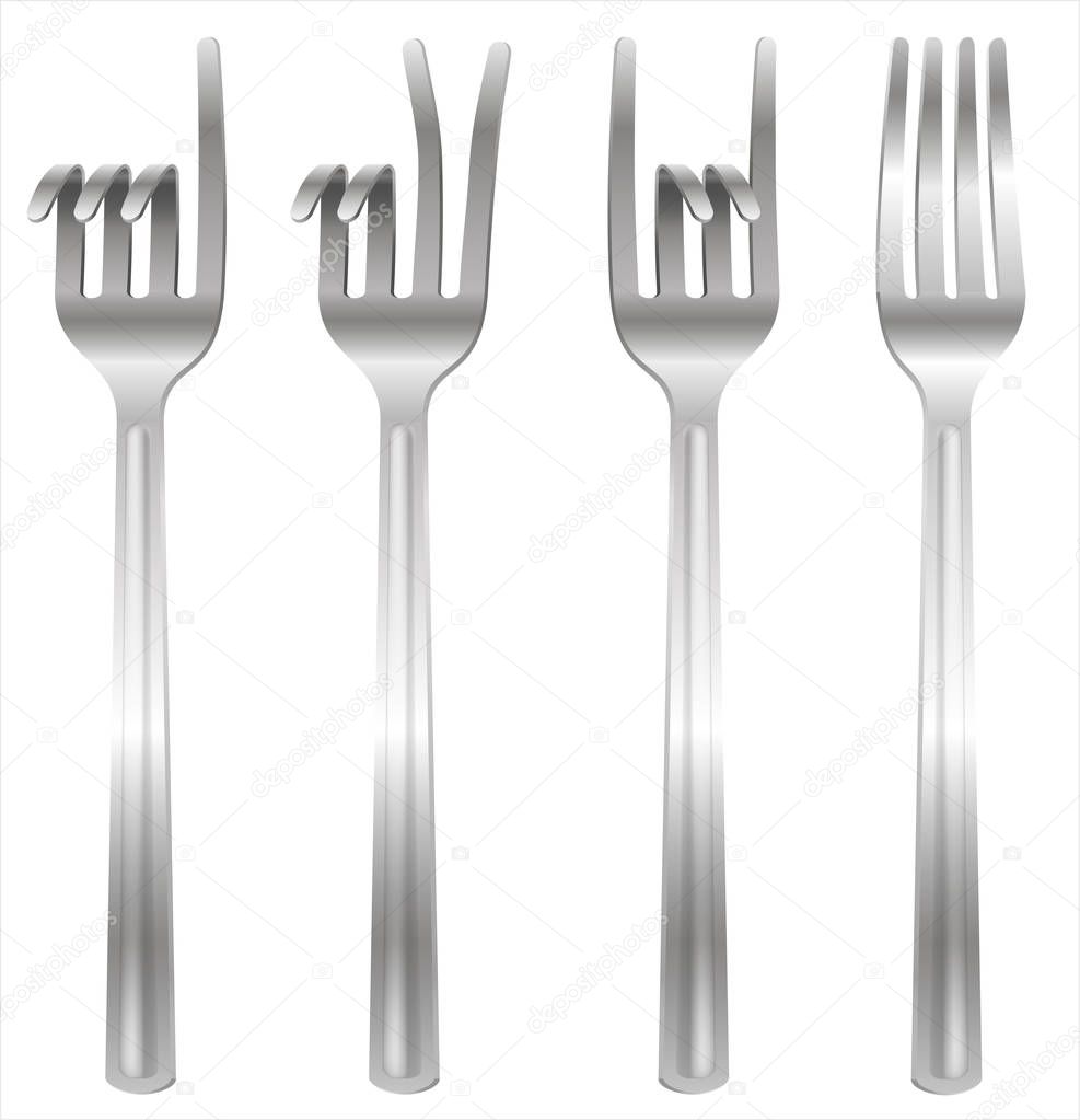 Set of forks bent in the form of gestures