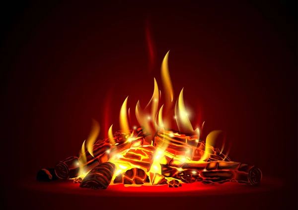Smoldering fire at night — Stock Vector