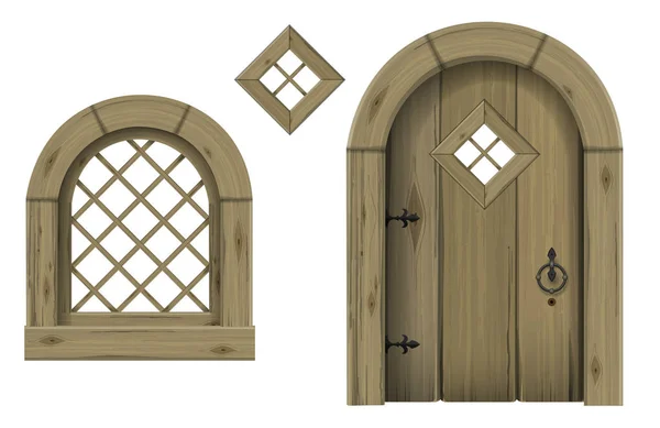 Antieke houten boogdeur en raam — Stockvector