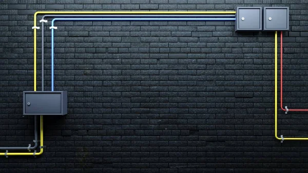 Oude zwarte bakstenen muur en communicatie — Stockfoto