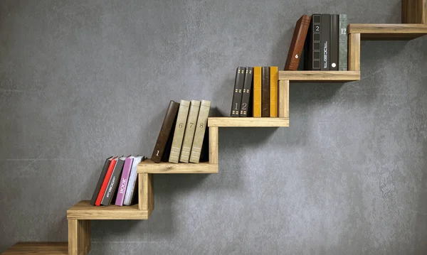 Концепція книжкової полиці у вигляді сходів — стокове фото