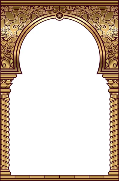 Cover postcard golden oriental vintage arch frame — Stock Vector