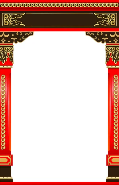 Traditional Red wooden carved Japanese Chinese Arch — Stock vektor