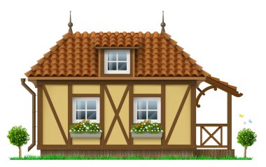 Eski yarı keresteli Avrupa dağ evi